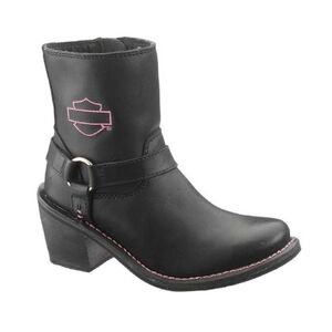 Harley Davidson Wolverine Morgan Black Leather Pink Embroidered Motorcycle Boots